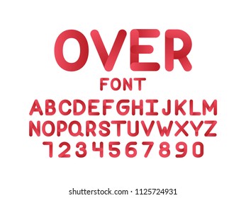 Over font. Vector alphabet letters and numbers. Typeface design.