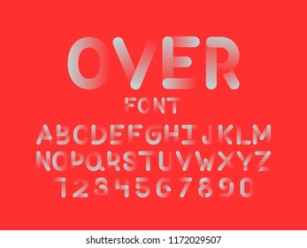 Over font. Vector alphabet letters and numbers. Typeface design.