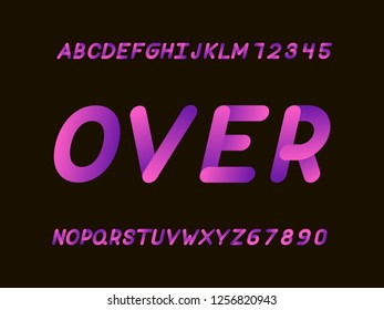 Over font. Vector alphabet letters and numbers. Typeface design. 