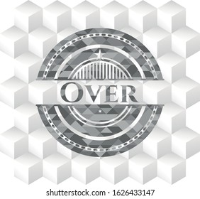 Over grey badge with geometric cube white background