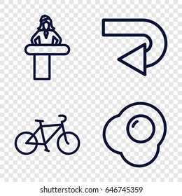 Over icons set. set of 4 over outline icons such as airport desk, egg, bicycle