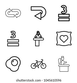 Over icons. set of 9 editable outline over icons such as airport desk, pillow with heart on it, back arrow, 3 allowed, egg
