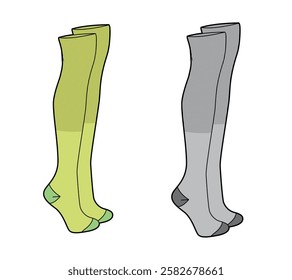 Over the knee socks vector mockup template technical technical line drawing.