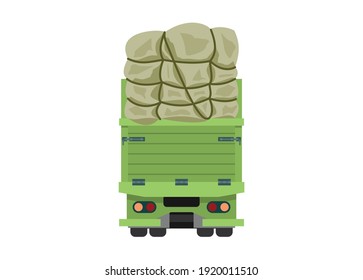 Over loaded truck. Simple flat illustration. Rear view.