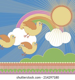 Over the Rainbow Where Birds are Flying on a Sunny Day