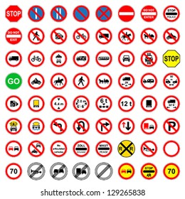 Over sixty different highly detailed and fully editable vector Traffic-Road Sign Collection. Set 3