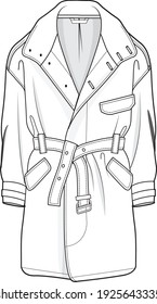 Over size coat flat sketch illustration vector for Man