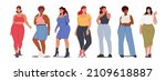 Over Size Female Characters, Beautiful Women Wear Casual Clothes Dress, Pants, Shorts. Curvy African American or Caucasian Girls Wear High Heels . Plus Size Stylish Ladies. Cartoon Vector Illustration