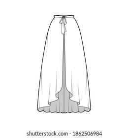 Auf dem Rock rund runden, technischen Modegrafik mit Bug, Fußknöchellängen, dünnem Bund. Flat bottom Template front, weiße Farbstil. Frauen ohne Ex-CAD-Modell