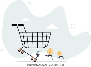 Over spending, consumerism or payment for expensive shopping cost causing debt and financial problem concept.flat character life .