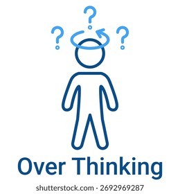 Over Thinking Outline Color Icon. Confusion, stress, and complicated thought process symbol. Rumination.
