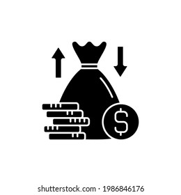 Over and under bet black glyph icon. Predicting wager. Higher and lower bettor number. Initial, final value. Combined two teams points. Silhouette symbol on white space. Vector isolated illustration