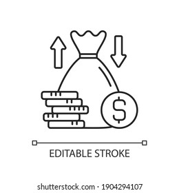 Over and under bet linear icon. Predicting wager. Higher and lower bettor number. Thin line customizable illustration. Contour symbol. Vector isolated outline drawing. Editable stroke