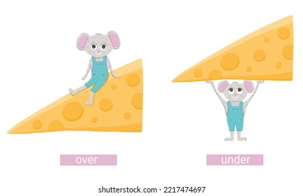 Over and under opposites card with mouse and cheese