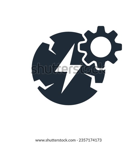 Over voltage.   Electrical safety. High voltage. Charging .  Danger sign.Vector linear icon isolated on white background.