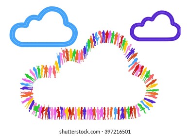 Over white Cloud made of Vector Silhouettes 