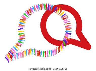 Over white Speech Bubble made of Vector Silhouettes 