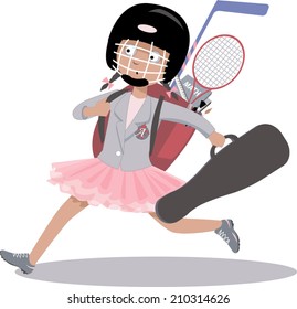 Overachieving girl hurrying to after school classes