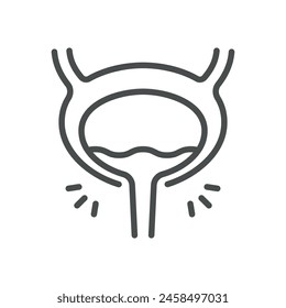 Overactive Bladder Icon. Line Vector Illustration of Bladder with Urgency Symbol, Representing Urinary Urgency and Bladder Control Issues. Isolated Outline Sign.