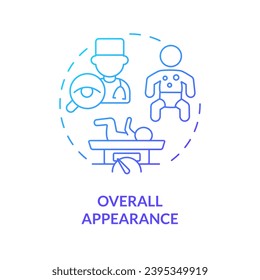 Overall appearance blue gradient concept icon. Newborn baby. Physical examination. Health assessment. Head to toe. Pediatric care abstract idea thin line illustration. Isolated outline drawing