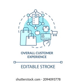Overall customer experience turquoise concept icon. Touchless system abstract idea thin line illustration. Isolated outline drawing. Editable stroke. Roboto-Medium, Myriad Pro-Bold fonts useds