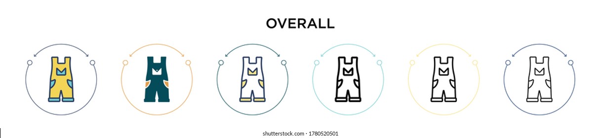 Overall icon in filled, thin line, outline and stroke style. Vector illustration of two colored and black overall vector icons designs can be used for mobile, ui, web