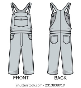 Overall jumpsuit front and back mock up in vector form. Color can be customized.