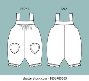  overall for kids front and back view.  overall isolated.