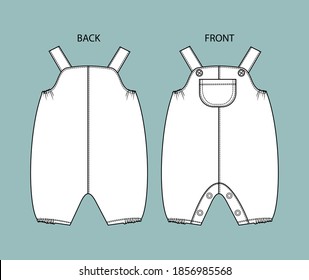  overall for kids front and back view.  overall isolated.