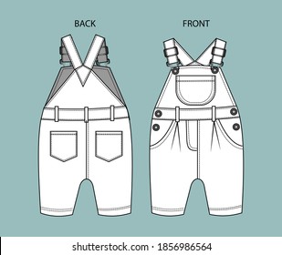 overall for kids front and back view.  overall isolated.