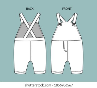 overall for kids front and back view.  overall isolated.