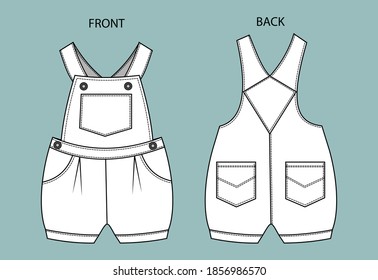 overall for kids front and back view.  overall isolated.