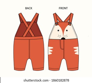 overall for kids front and back view.  overall isolated.