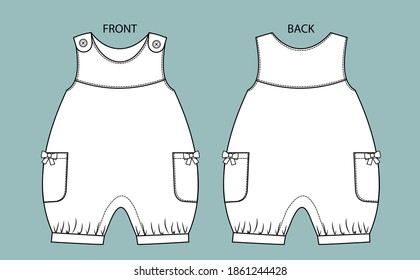  overall for kids front and back view.  overall isolated.