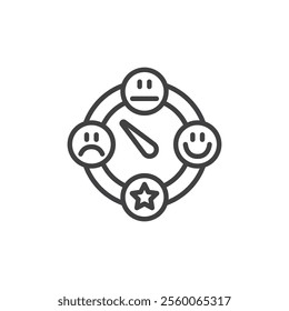 Overall Satisfaction line icon. linear style sign for mobile concept and web design. A circle containing smiley, neutral, and sad faces outline vector icon. Feedback, Review symbol, logo illustration