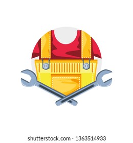 overall uniform construction in frame circular with wrenches