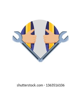 overall uniform construction in frame circular with wrenches