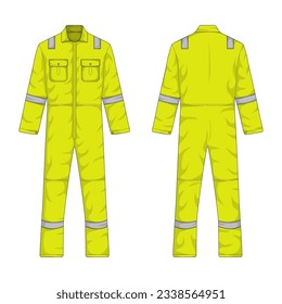 overalls front and back view. hi vis workwear, vector illustration