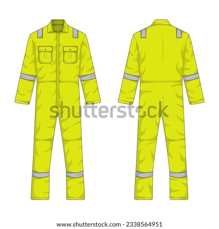 overalls front and back view. hi vis workwear, vector illustration