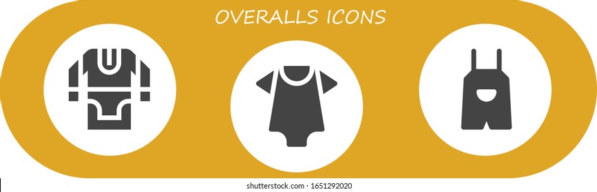 overalls icon set. 3 filled overalls icons. Included Tunic, Baby clothes, Overall icons