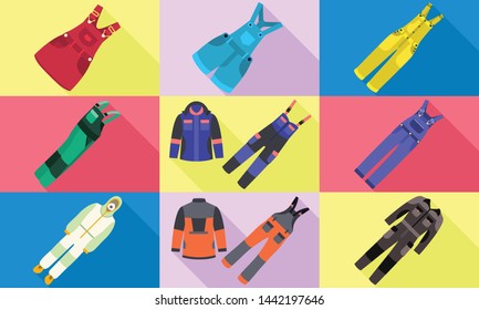 Overalls icons set. Flat set of overalls vector icons for web design