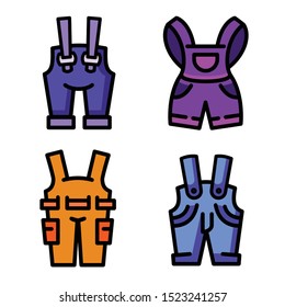 Overalls icons set. Outline set of overalls vector icons for web design isolated on white background