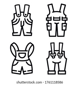 Overalls icons set. Outline set of overalls vector icons for web design isolated on white background