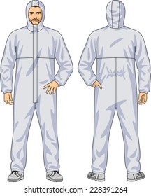 Overalls for the man with a hood and a fastener