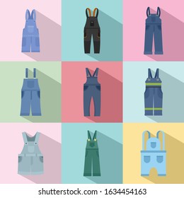 Overalls workwear icons set. Flat illustration of 9 overalls workwear vector icons for web