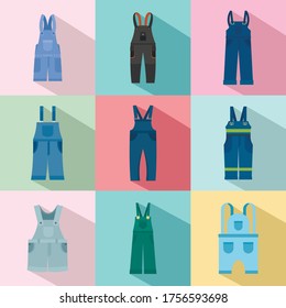 Overalls workwear icons set. Flat illustration of 9 overalls workwear vector icons for web