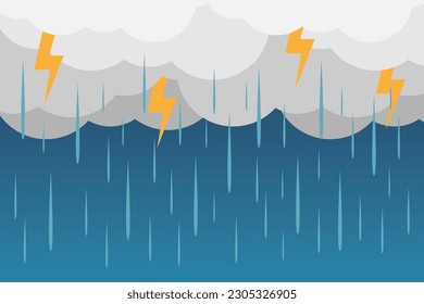 nubes sobrefundidas, lluvia, imagen vectorial de trueno