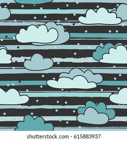 Overcast day vector illustration. Clouds seamless pattern. Snowfall texture. Hand drawing background.