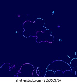 Overcast gradient line vector icon, simple illustration on a dark blue background, weather forecast related bottom border.
