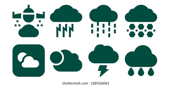  overcast icon set. 8 filled overcast icons. Simple modern icons about  - Weather, Rain, Cloudy, Storm, Hail